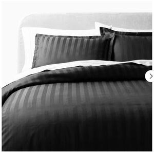 Full/ Queen 3-Piece Black Striped Damask Duvet Cover & Shams Set